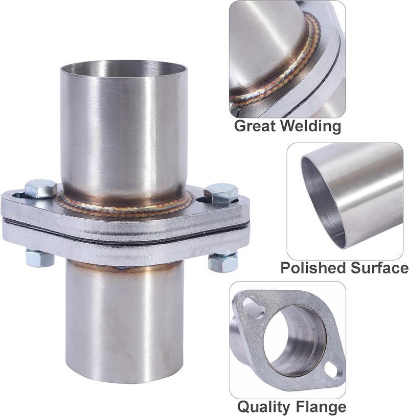 Simnliras Exhaust Flange Repair Pipe Kit, 45mm/1.8 Inch ID to 1.8 Inch OD 2 Bolts Stainless Steel Quick Fix Exhaust Flange Pipe with Gasket/Bolt & Hardware Universal Fitment - Image 3